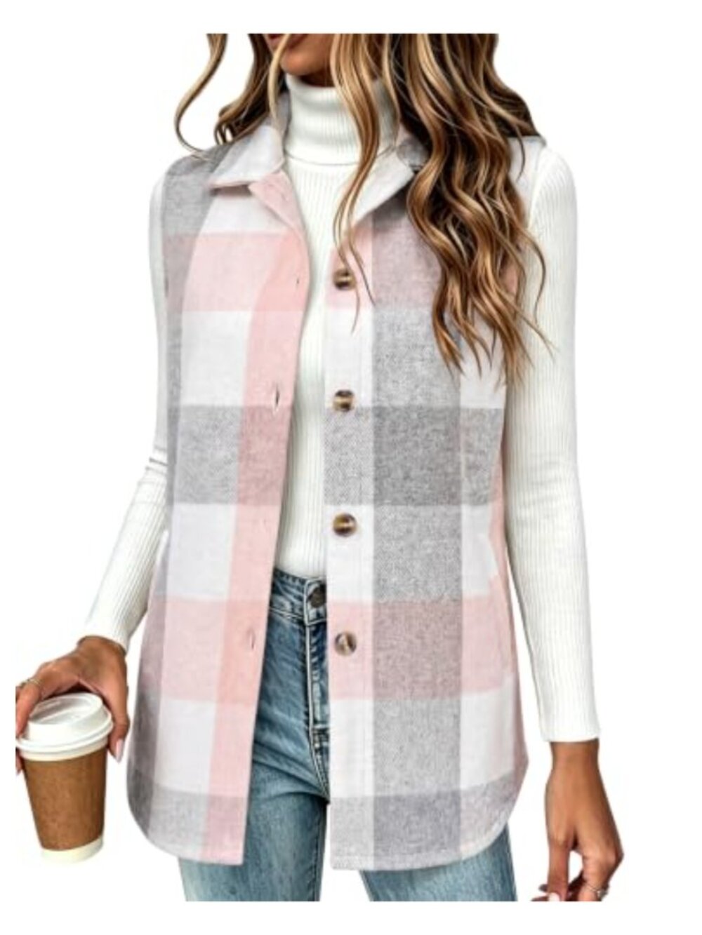Plaid Flannel Vest Sleeveless Button Down Workwear Loose Fit Jacket